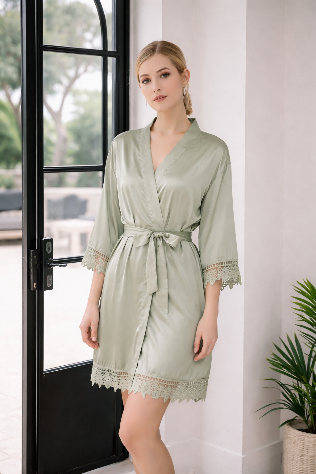 Champagne Satin & Lace Bridesmaid Robes